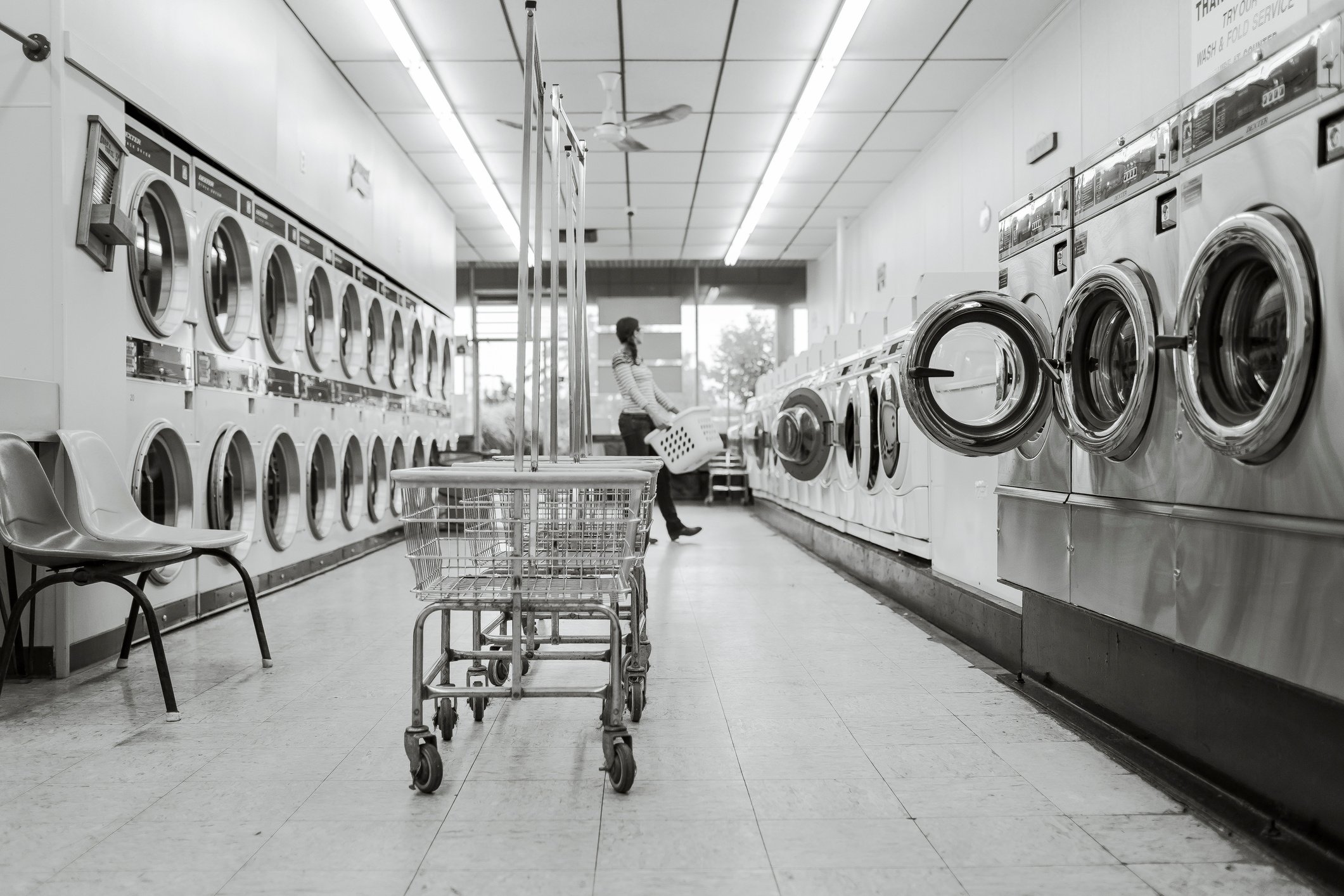 Black and White Picture of Laundry Shop